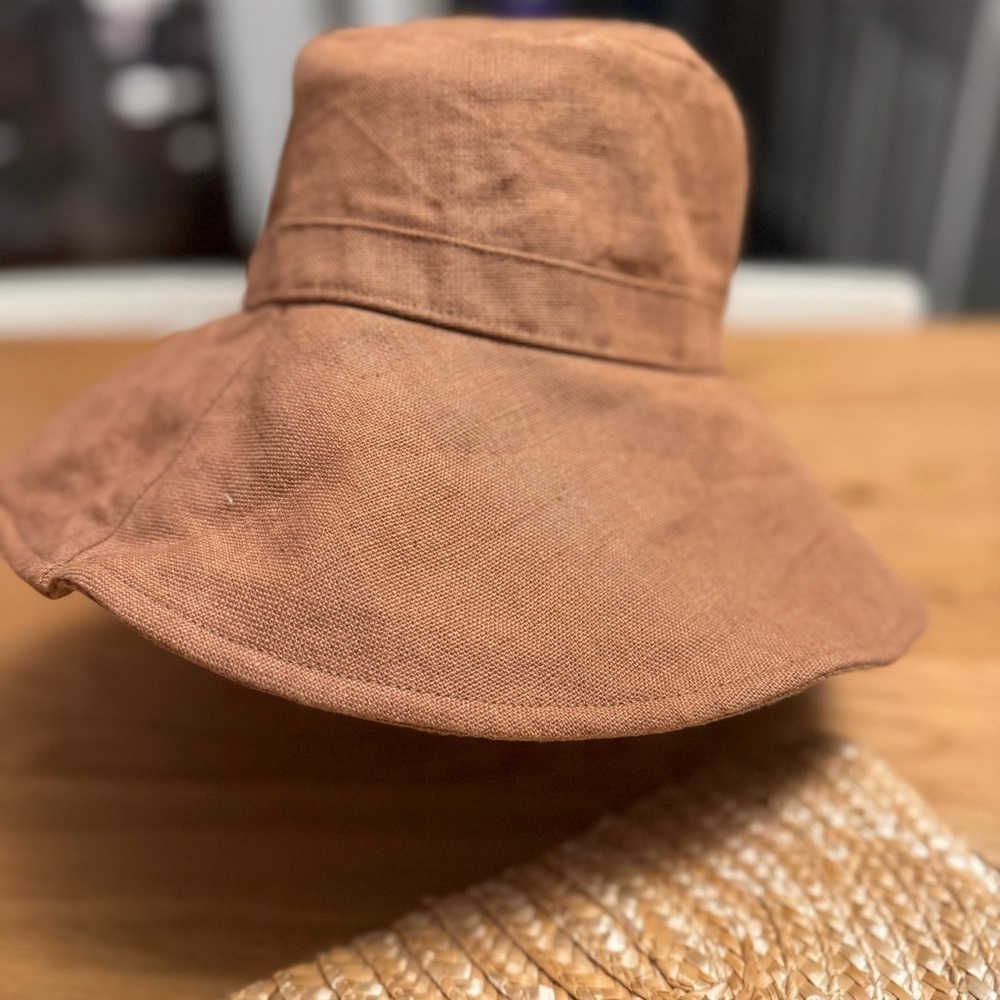 Linen Sun Hat Wide Brim Rust Tan
